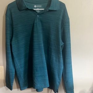 Haggar Men's Green Collar Long Sleeve Performance Pullover Polo Shirt Large